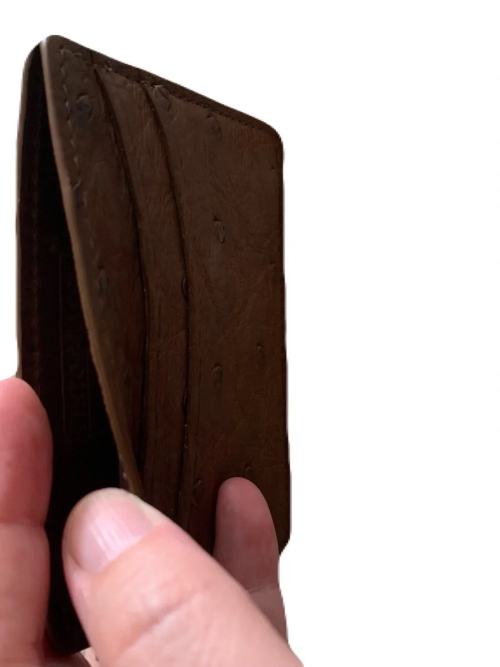 Men's Brown Genuine Ostrich Skin Textured Sports Money Clip Card Holder Exotic